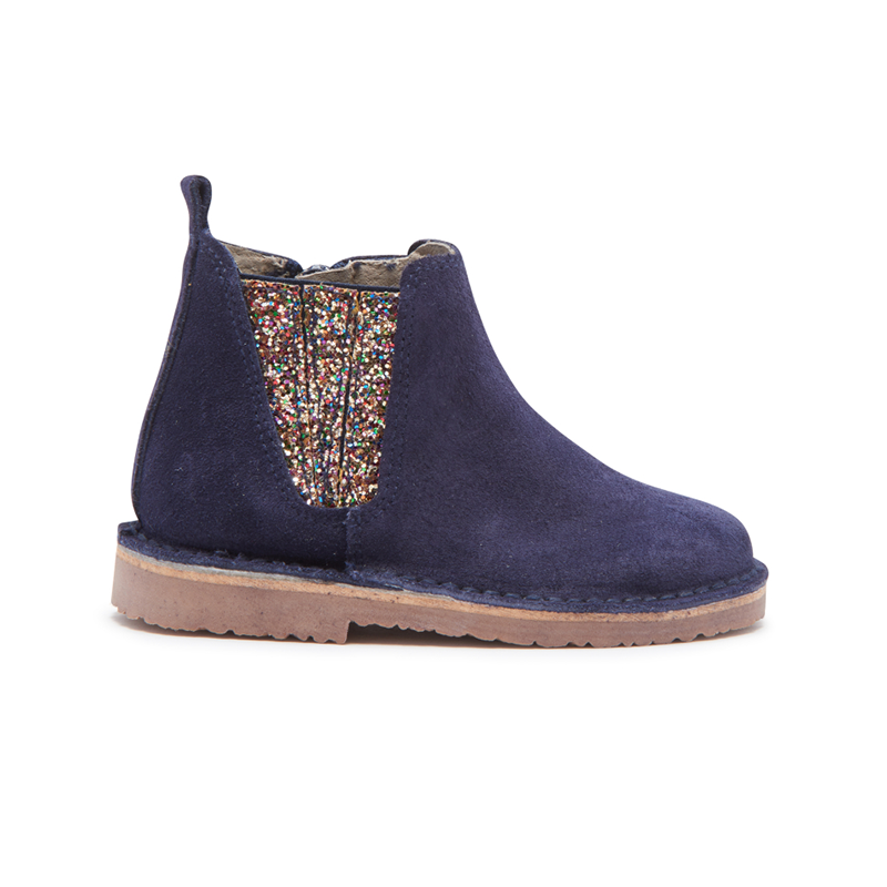 Glitter and Suede Chelsea Boots in Navy Multi by childrenchic