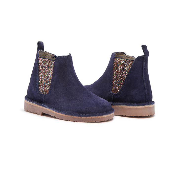 Glitter and Suede Chelsea Boots in Navy Multi by childrenchic