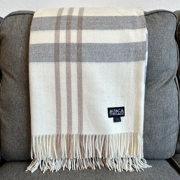 Royal Baby Alpaca Wool Checkered Throw Blanket by Alpaca Threadz