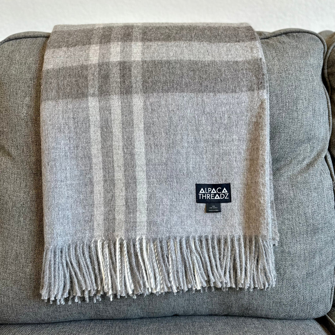 Royal Baby Alpaca Wool Checkered Throw Blanket by Alpaca Threadz