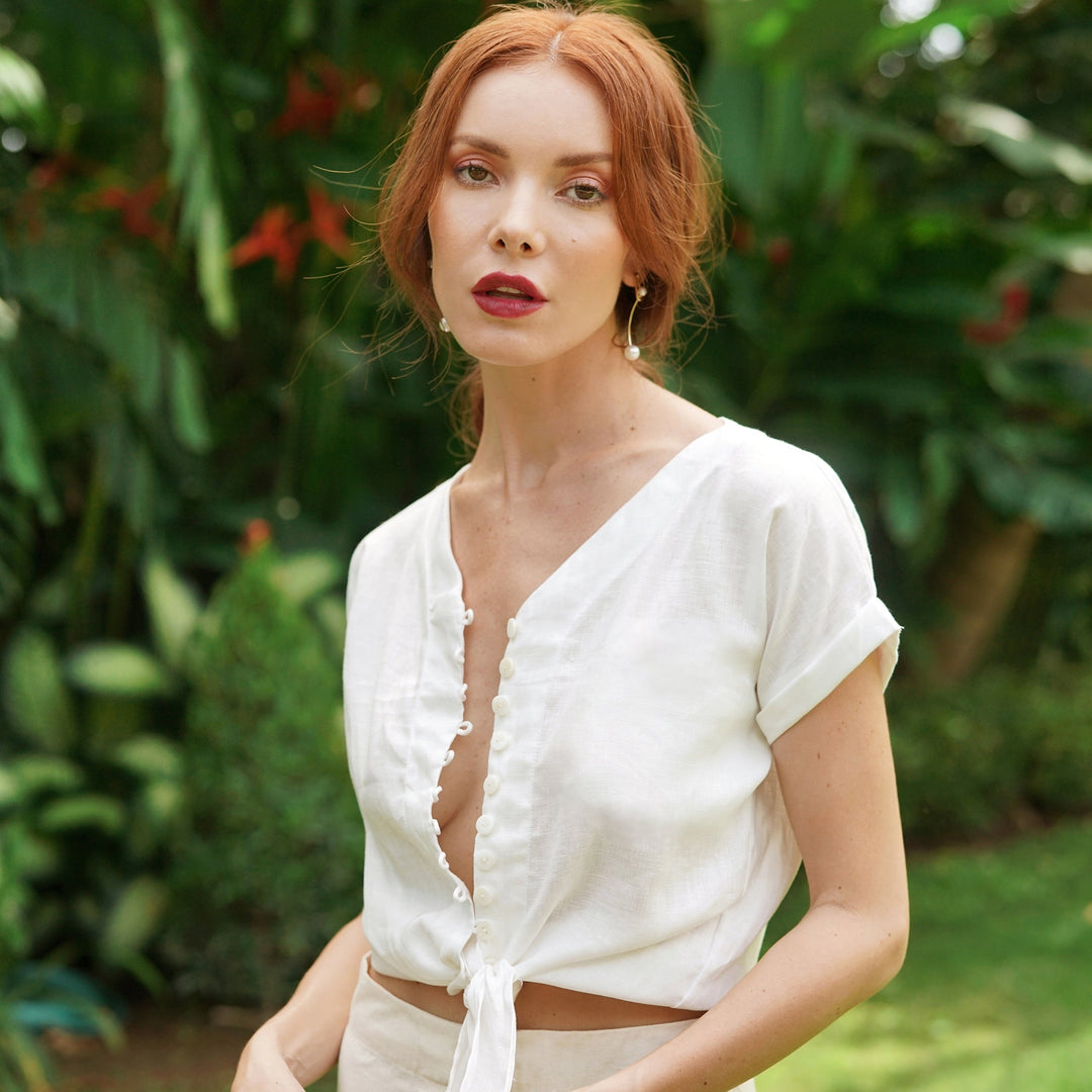 LANA Handwoven Linen Knot Shirt, in Off-White by BrunnaCo