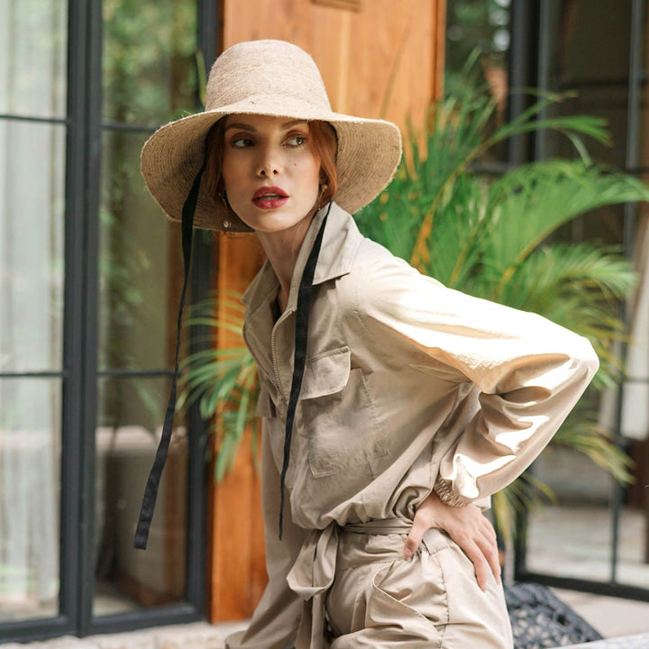 MEG Jute Straw Hat In Nude Beige by BrunnaCo