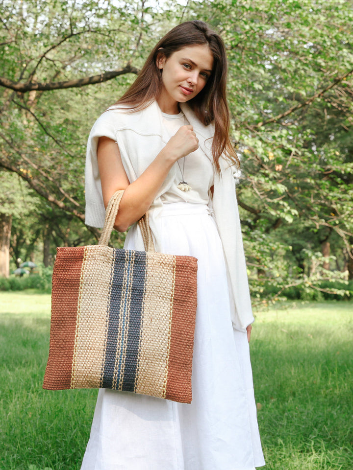 Dora Jute Tote Bag - Multi Light Brown by KORISSA