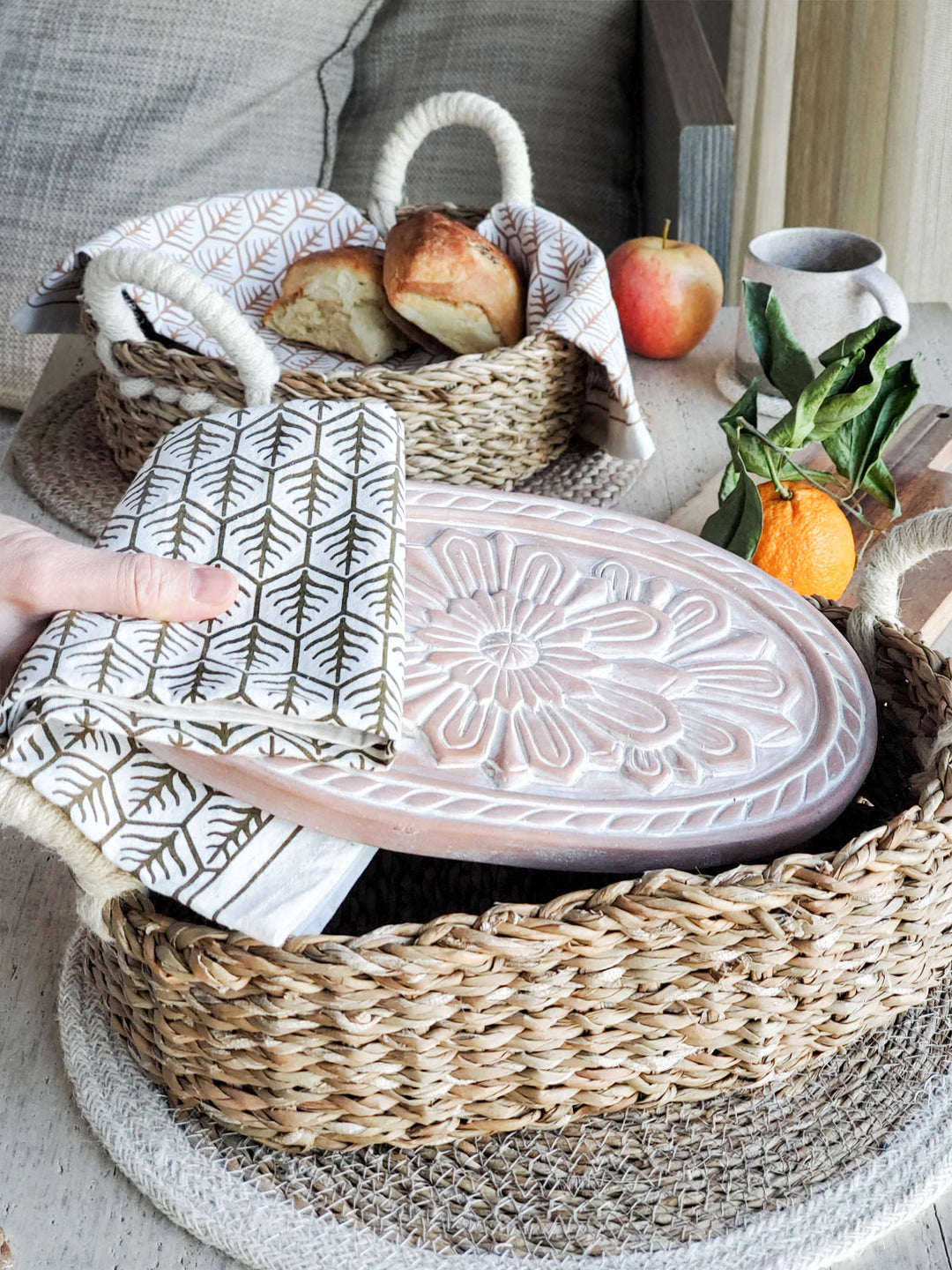 Bread Warmer & Basket Gift Set with Tea Towel - Flower by KORISSA