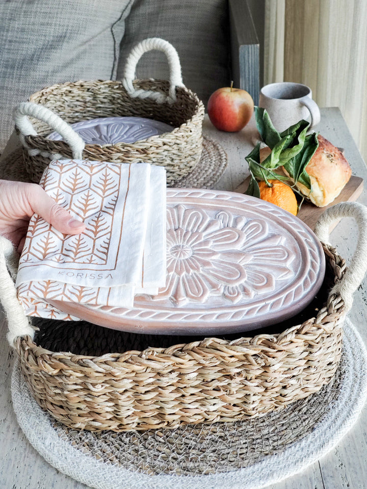 Bread Warmer & Basket Gift Set with Tea Towel - Flower by KORISSA