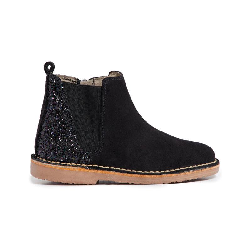 Glitter and Suede Chelsea Boots in Black by childrenchic